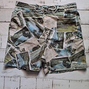 Caribbean Joe Island Supply Co Swim Trunks Island Print Large
